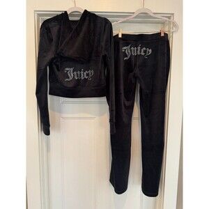 JUICY COUTURE Velour OG Bling Tracksuit Hoodie Pant Set Liquorice Small S NEW